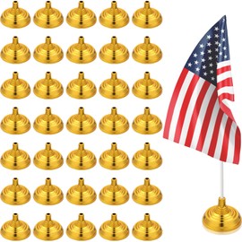 Gerrii 48 Pcs Mini Tabletop Flag Stand Holder 4 x 6 Inch Small Flag Base for Independence Day Table Desktop Party Office Desk Centerpiece Country Company Sports Team Decoration(Gold)