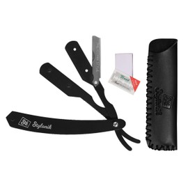 Stylonik Professional Straight Edge Barber Razor 60 PCS Single/30 PCS Double Sided Edge Razor Stainless Steel Blades for Men & Women with Leather Case - Professional Straight Edge Razor Blade (Silver)