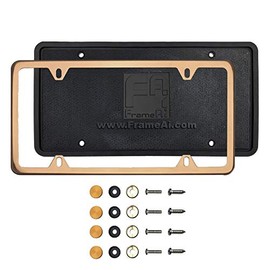 Silicone Back Guard Four Holes Slim License Plate Holder Rose Gold Chrome Polish Mirror License Plate Frame T304 Stainless Steel + Metal Screw Caps