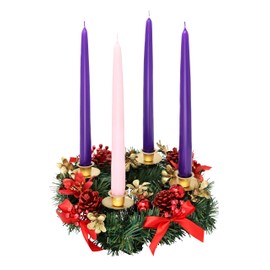 Christmas Advent Wreath - Red Berry Season Centerpiece Decor - Advent Candle and X-mas Candles Decorations