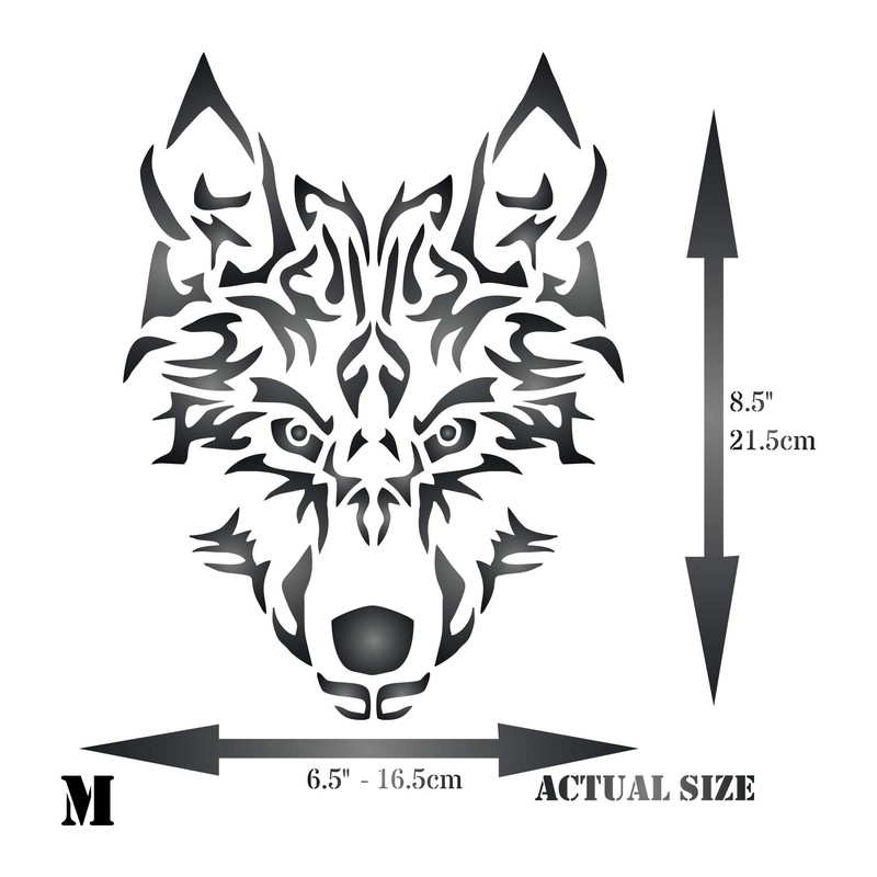 Wolf Stencil, 16,5 x 21,6 cm, cabeza de lobo ártico