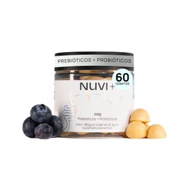NUVI+ Gomitas de Prebióticos + Probióticos | Suplemento alimenticio 100% vegano, natural y endulzada con fruto del monje | PRB, 60 gomitas sabor arándano