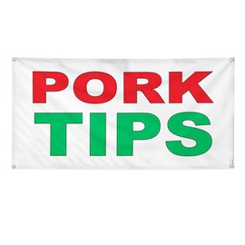 Vinyl Banner Multiple Sizes Pork Tips Red Green Food Bar Restaurant Truck Restaurant & Food Outdoor Weatherproof Industrial Yard Signs 10 Grommets 60x144Inches