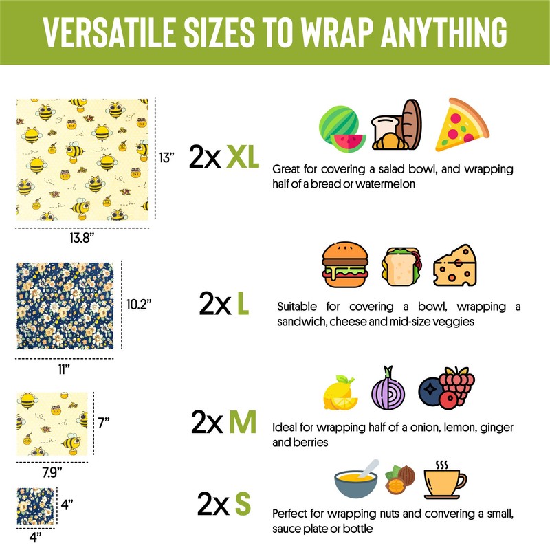 Beeswax Wraps | Set of 8 | Eco Friendly Sustainable