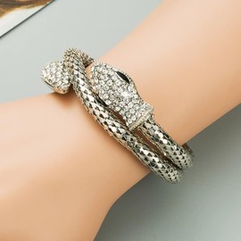 Clataly Punk Snake Bracelets Crystal Curved Stretch Snake Bracelet for Women Men Wristband Jewelry Accessories (Silver)