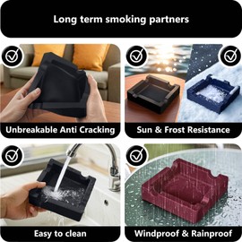 roygra Outdoor Cigar Ashtray (Large Ring Gauge) with 3 Cigar Cutter for all Cigars, 5.9 x 5.9 x 1.5’’ Silicone Unbreakable Ash Tray with 4 Rest for Patio, Outside, Indoor, Home Décor (Blue)