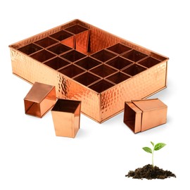 Kings County Tools Seed Starter Tray - Copper Metal Seedling Tray with 24 Tapered Plant Starter Pots for Planting Seeds-Germination Kit for Sprouting - Greenhouse Accessories and Gardening Gifts