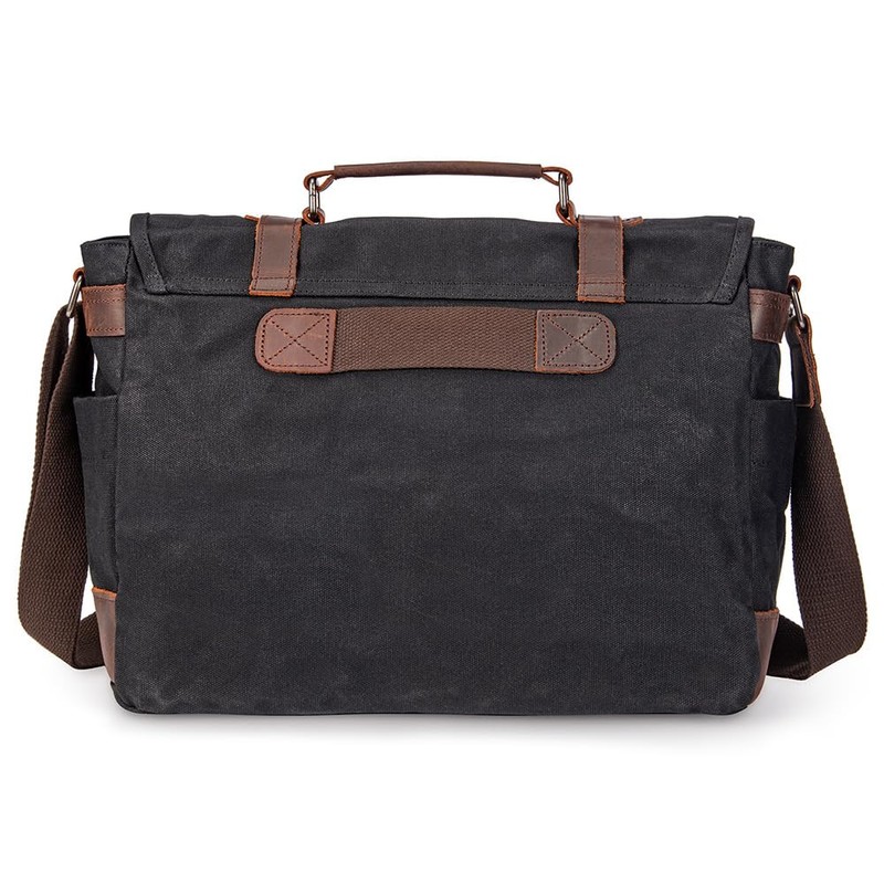 Vintage Genuine Leather Waxed Canvas Briefcase Large Satchel Shoulder Bag