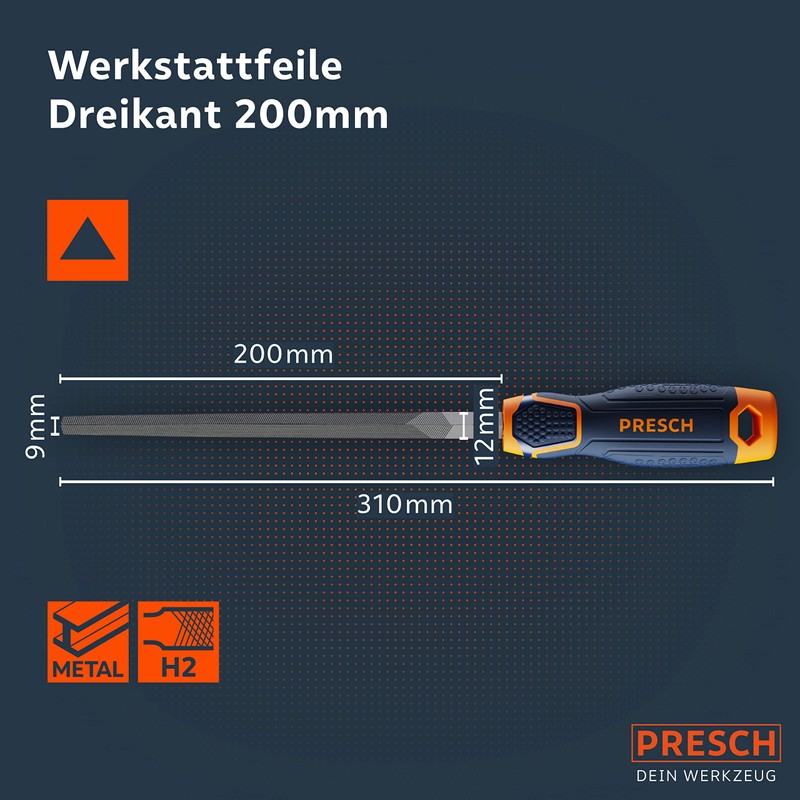 Presch Workshop File Triangular 200 mm with Cross Cut H2