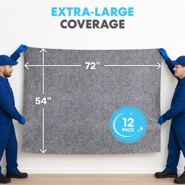 Padded XL Moving Blanket Pads, 12 Pack, Heavy Duty, Eco-Friendly Pads for Packing & Furniture Protection