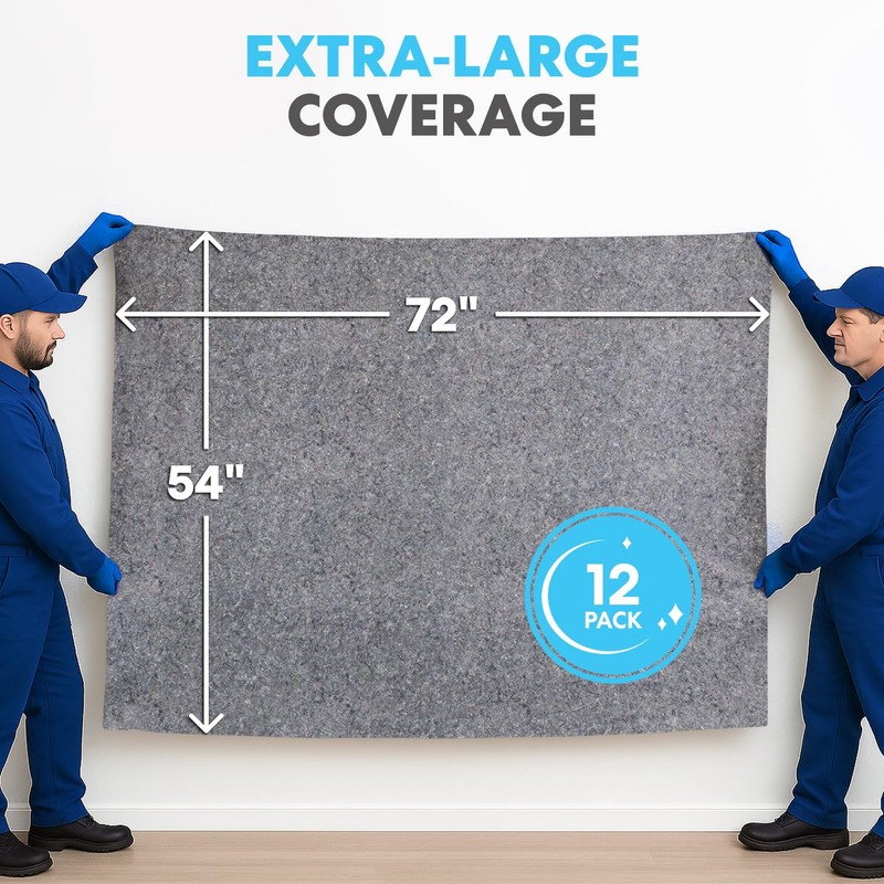 Padded XL Moving Blanket Pads, 12 Pack, Heavy Duty, Eco-Friendly