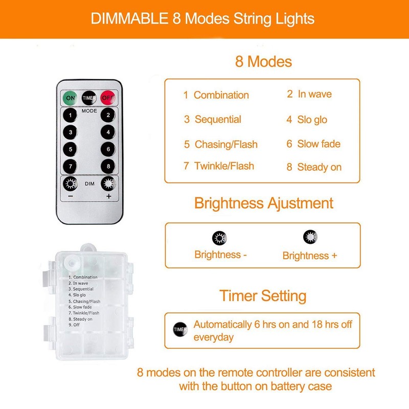 ANJAYLIA - Cadena de luces LED de 60 pies, funciona