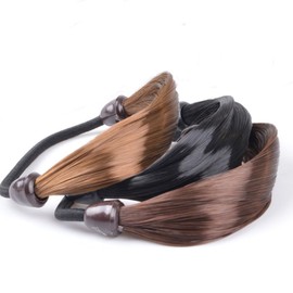 3Pcs Hair Tie Wig Elastic Hair Band Braided Straight Wig Hair Tie Ponytail Holder Hair Rope Elastics Braided Headbands Accessories for Women Girls