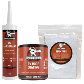 Liquid Rubber RV Roof Coating Solar Reflective Sealant Waterproof Trailer Roof Repair Kit Includes: RV Roof Coating 1 Quart, Seam Tape - 4"x12.5', 1 Tube RV Lap Sealant