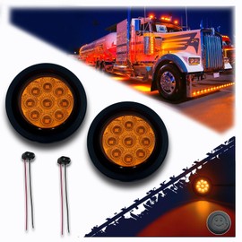 AatSol 2-inch Amber Led Trailer Lights 2pcs-Pack Round Marker Light Kits w/Plugs & Grommets Waterproof 9 Diodes Tail Lighting for 12V Trucks Boat Submersible