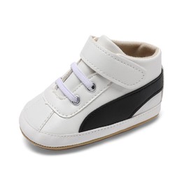 Shidangdisk Baby Shoes Boys Girls Infant Sneakers PU Leather Non-Slip Soft Rubber Sole Toddler Crib First Walker Shoes (White, 6-12 Months, Medium)