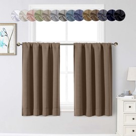 WelvetBLK Brown Cafe Blackout Curtains 36 Inch Length 2 Panels Set, Soft Solid Thermal Insulated Room Darkening Small Window Curtains for Kitchen Bathroom Basement, Brown, Each, 40" Wx36 L