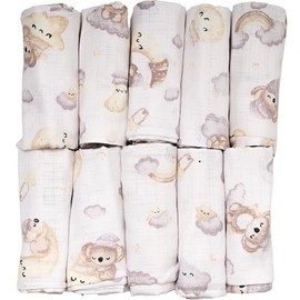 FENSILO Baby Muslin Nappies | Muslin Cloths | Burp Cloths - Pack of 10 70 x 80 cm for Baby and Newborn | Muslin Cloths for Boys and Girls | Cotton Burp Cloths | Cleaning| Wipe and Cover 01