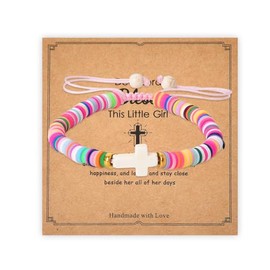 Baptism Christian Gifts for Women First Communion Christening Gift for Goddaughter Clay Beads Bracelet for Women Christmas Birthday Presents for Daughter Christian Religious Bracelets