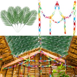WinnerWhy 1006 Pcs Sukkot Decorations Include Paper Chain Strips and Artificial Palm Leaves Sukkot Paper Craft Banner Sukkah Hanging Garland Colorful Indoor Outdoor Party Decor for Jewish Holiday
