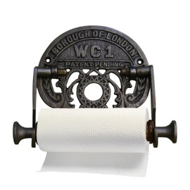 Fenzo Traditional Toilet Roll Holder Wooden Roller Victorian Railway Station Cast Iron Vintage Design Wall Mounted Loo Roll Holder, Elegant Touch, Easy Installation (Style 4)