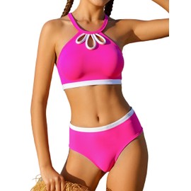 Girls' Swimwear 3 Piece Set with Cover Up Skirt Girl Size 11-12 Pink Cross Back Boho Bathing Suit for Teens Kids Swimming Vacation Pool Party Quick Dry Cute Swim Suit