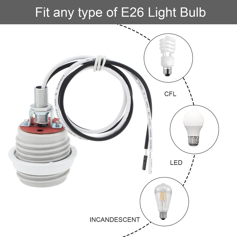 RTNLIT E26 Light Socket with Aluminum Shade Ring, Ceramic Medium
