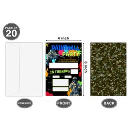 OICPYD Paintball Birthday Invitations, Paintball Theme Birthday Party Invitations for Boys Kids, Fill In Birthday Party Invites, Decorations, Favors, 20 Invitations with Envelopes (HA11)