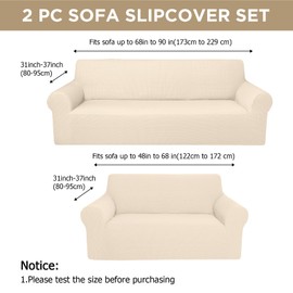 Peryiter 2 Pcs Loveseat Covers Slipcover Set for Couch Furniture Covers for Living Room Sofa Arm Chair, Form Fit Stretch, Wrinkle Proof, Furniture Protector (Beige,Polyester Spandex Blend)