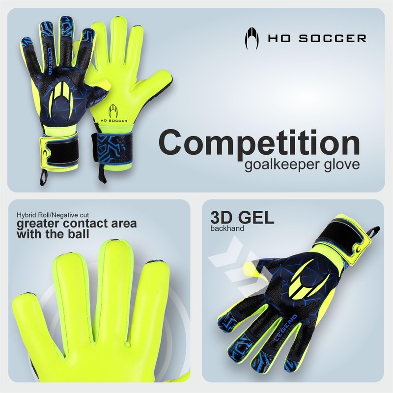HO Soccer FIT Legend Torwarthandschuhe, Unisex, Erwachsene, Blau/Limette, Größe 10