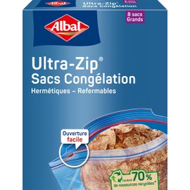 Albal - 8 Ultra Zip Freezer Bags - Large Model 8L - Zip Closure - Heavy Duty - 70% Recycled Resources