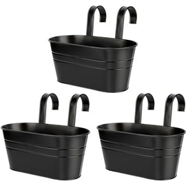 SMYAXUNW 10.6 Inch 3 Pack Long Slot Wrought Iron Hanging Flower Pots Small Metal Hanging Flower Basket with Removable Hooks and Drainage Holes Suitable for Porch Railing Balcony Fence Garden (HS)