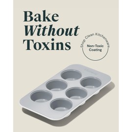 Caraway Nonstick Ceramic 6 Cup Muffin Pan – Non-Toxic, PTFE & PFOA Free – Oven Safe – Aluminized Steel Core – Small Muffin Pan for Baking Cupcakes, Muffins & More - White