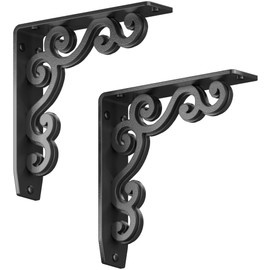 Starby Metal Shelf Brackets Heavy Duty ~ Iron Wall Corbel Supports for Countertop, Mantel, Shelves ~ Wrought Iron Black ~ Hand Welded Stacked Steel ~ 500# Capacity ~ 2 Pack ~ 10"x10" ~ Easy DIY