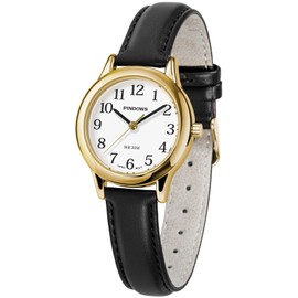 PINDOWS Women's Slim Minimalist Quartz Analog Wrist Watch with Black Leather Strap Gold Tone Case Fashion Elegant Daily Watch, 652N1: Black x Gold Tone, Classic minimalist design