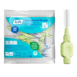 TePe Extra Soft Interdental Brush Green 0.8mm ISO 5 20 Pcs Teeth Cleaning Plaque Removal Effective Cleaning Between Teeth for Large Interdental Spaces