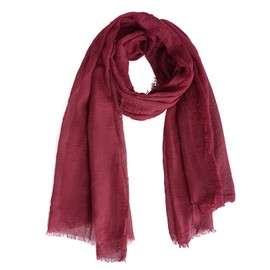 Women Summer Cotton Blend Crinkle Vintage Soft Long Scarf Linen Beach Shawl Wrap (Red)