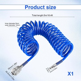 LINTRA Kompressor Schlauch, Länge 5 m Spiralschlauch Druckluft, Außendurchmesser 12 mm, Innendurchmesser 8 mm, mit Schnellverbinder, Blau PU Luftdruckschlauch, für Pneumatikwerkzeuge, Luftpumpen