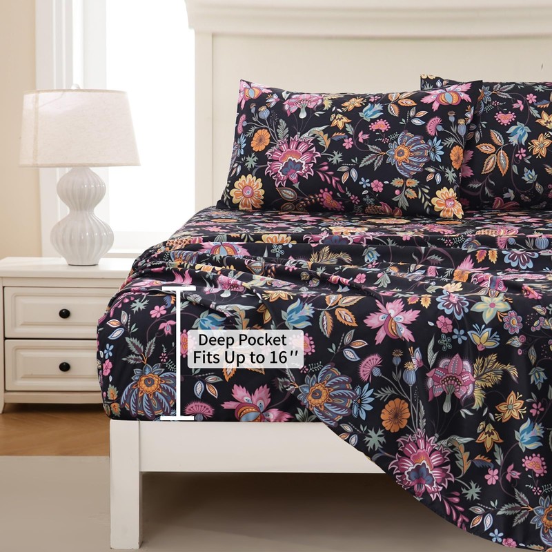 Floral Sheets Queen, Beauty Pattern Sheets, 16" Deep Pocket