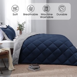 Basic Beyond California King Comforter Set Reversible Cal King Comforter Set, Navy Blue Comforter Set California King for All Seasons, 1 Comforter 106"x92" and 2 Pillow Shams 20"x36"+2"