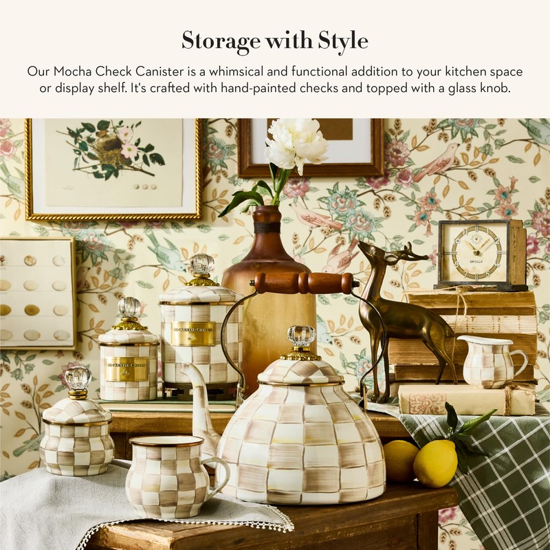 MACKENZIE-CHILDS Mini Enamel Canister, Kitchen Storage Container with Lid, Brown-and-White