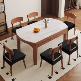 Genina Waterproof Seat Covers for Chairs,Set of 4 Dining Room Chair Seat Covers for Kitchen,Stretch Jacquard Removable Washable Dining Chair Slipcovers Protectors,No Rear Covers, Black