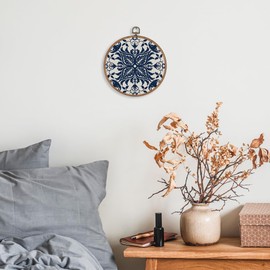 KSDUT Navy Blue Flowers Wall Art Decor - Boho Chinoiserie Flower Wall Art Canvas Frame Hanging Prints, Botanical Wall Art Decor for Grandmillennial Home Bedroom Decorations 8"x8"