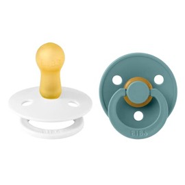 BIBS Colour Pacifier Pack of 2, BPA-Free, Cherry Shape Nipple. Natural Rubber/Latex, Made in Denmark. 6-18 Months (Pack of 2), White/Island Sea