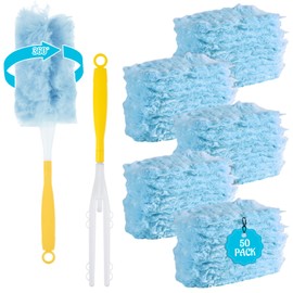 LISHINE 50 Count 360 Heavy Duty Duster Refills Bulk Compatible with Swiffer, Dusting Refills with 1 Handle, Multi Surface Disposable Dusters Refill for Cleaning (Blue)