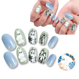 MOOMIN Character Nail Tip, Peel and Stick 3D, 24 Pieces, Short, Gradient Stone, Nail Sticker, Stylish, Popular for Girls, Removable,