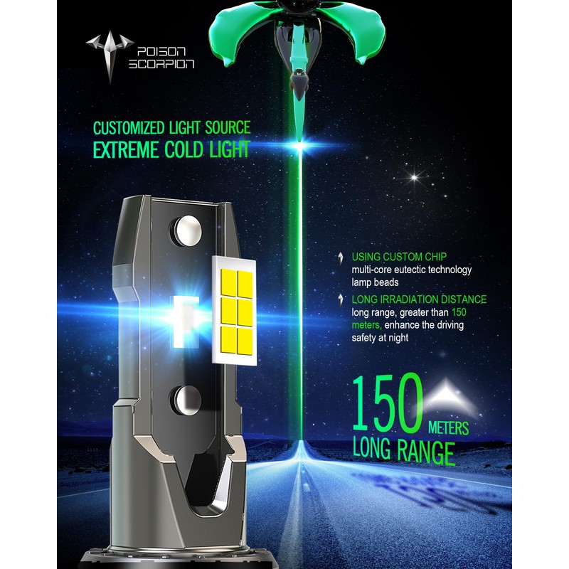 POISON SCORPION H11 Bulbs H8 H9 Fog Lights With Fan