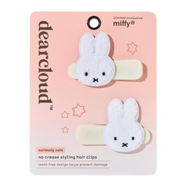 dearcloud x Miffy Crease-Free Plush Hair Clips Set of 2 – Gentle, Teeth-Free & Secure Hold (Curiously Cute)