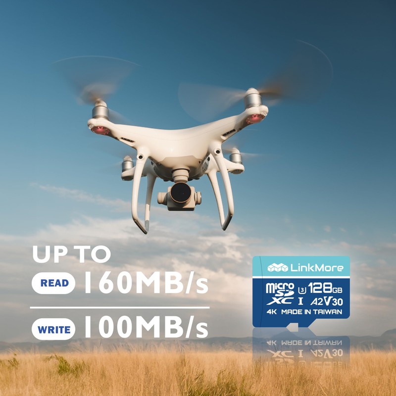 LinkMore 128GB Micro SDXC Card, A2, UHS-I, U3, V30, Class