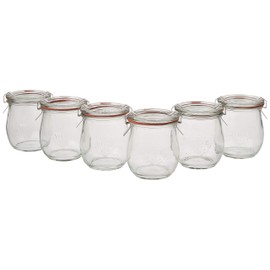 Mini Tulip Jelly Jar with Glass Lids 6 Rings and 12 Clamps, 6 Count (Pack of 1)